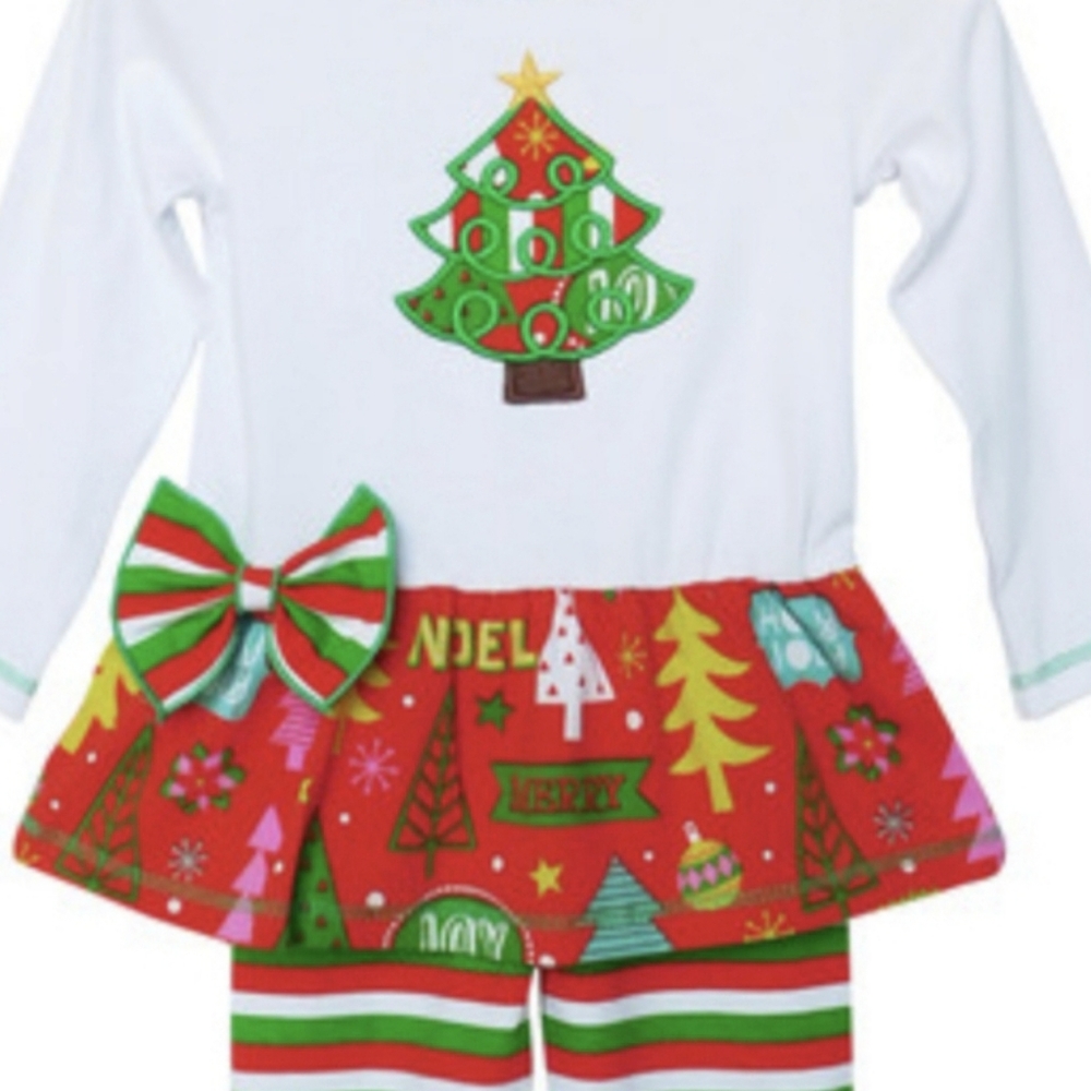 Embroidered Tree Stripe Ruffle Outfit - Picture 2 of 2